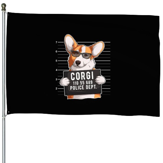 Corgi Mugshot Dog Lover House Flags