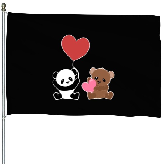 bears friends animals cute heart panda House Flags