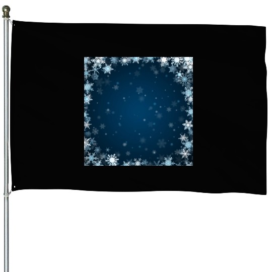 Navy Blue White Snowflakes Pattern House Flags
