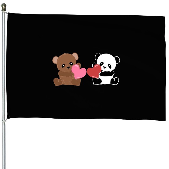Panda Bears AnimalLove Hearts Cute Friends House Flags