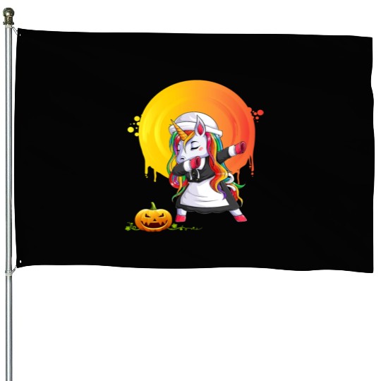 Halloween Unicorn Pony Magical Fantasy Dabbing House Flags