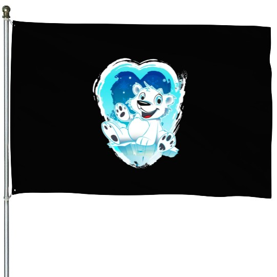 Winter Heart Bear House Flags