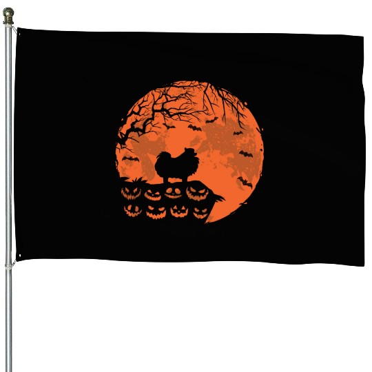 Pomeranian And Moon Halloween Funny Dog Lover House Flags