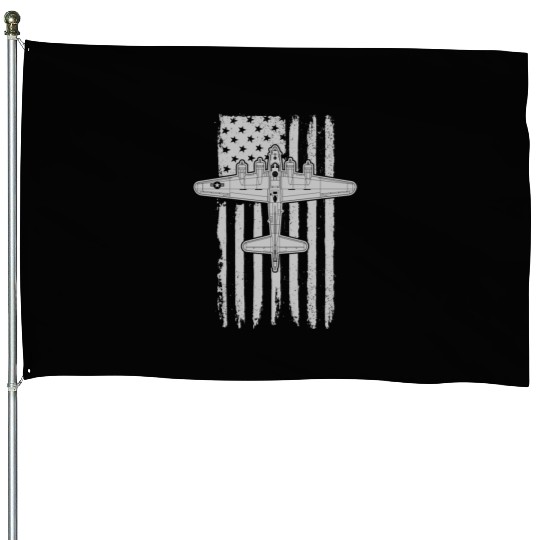 B-17 Flying Fortress Airplane American Flag WW2 House Flags