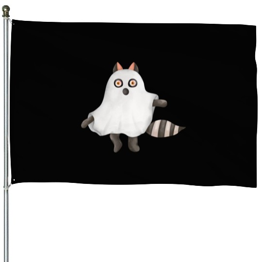 Raccoon in ghost Halloween costume House Flags