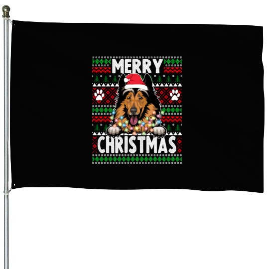 Collie Christmas Lights Dog Lovers Xmas Pajama House Flags