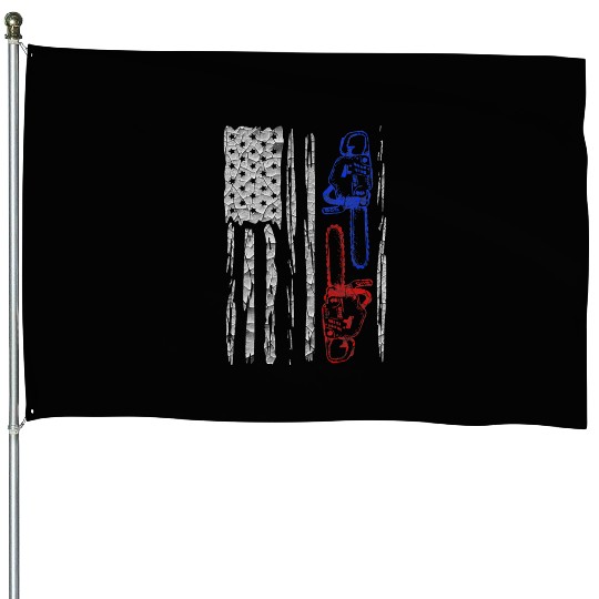Vintage US FLAG CHAINSAW Lumberjack Logger Lumber House Flags