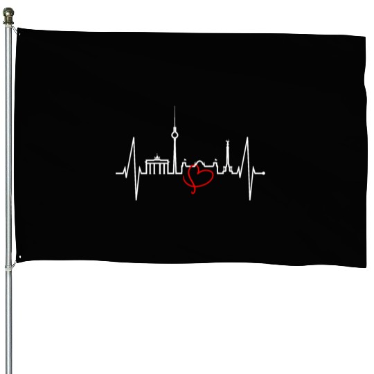 Berlin Skyline Heartbeat Germany Fan I Love Berlin House Flags