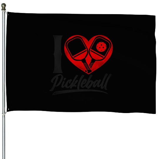 Pickleball Heart I Love Pickleball House Flags