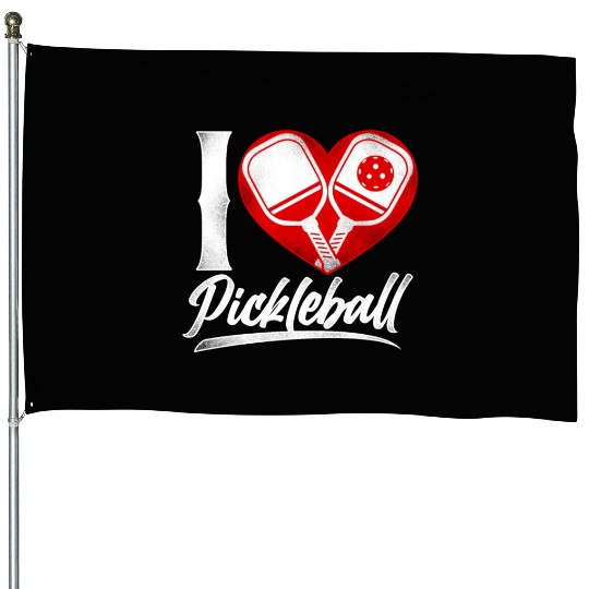 Pickleball Heart I Love Pickleball House Flags