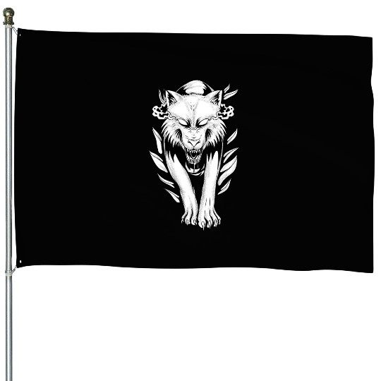 Angry Demon Wolf House Flags