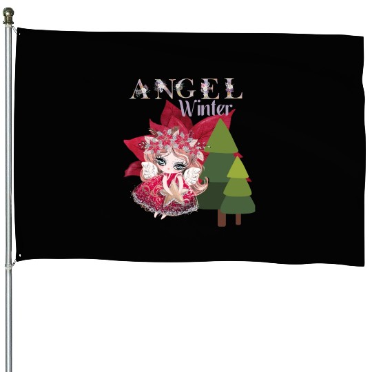 Winter Angel Christmas Tree Poinsettia House Flags