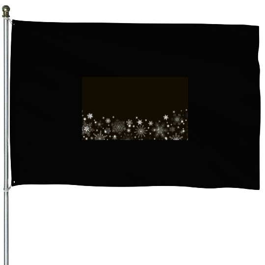 Elegant Black Silver Snowflakes House Flags
