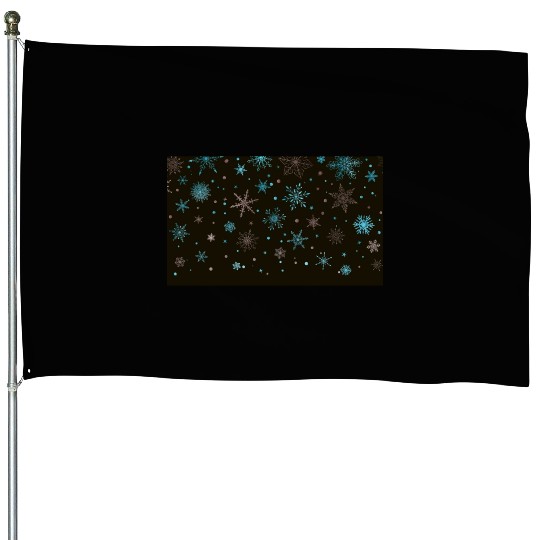 Elegant Snowflakes Black Blue Silver House Flags