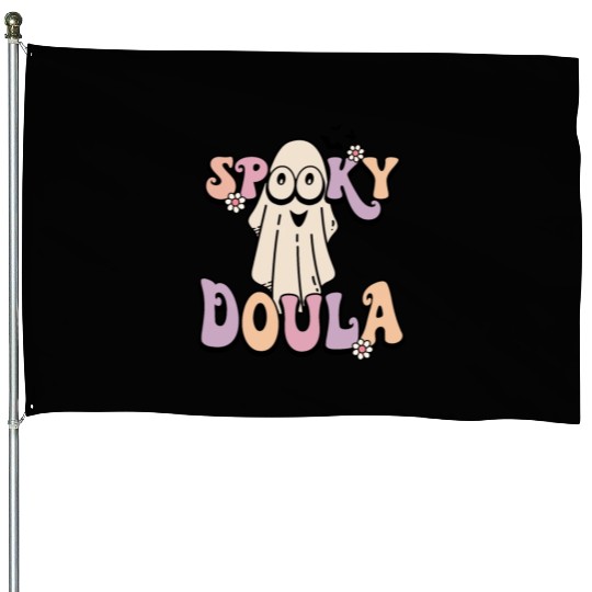 Cute Spooky Doula Halloween Retro House Flags