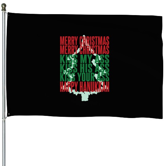 Merry Christmas Kiss My Ass Funny Hanukkah Tree House Flags