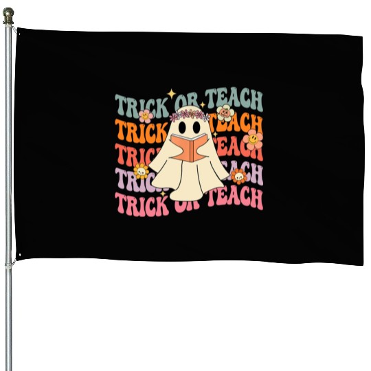 Groovy Trick or Teach Boo Ghost Pre-K Teacher Life House Flags