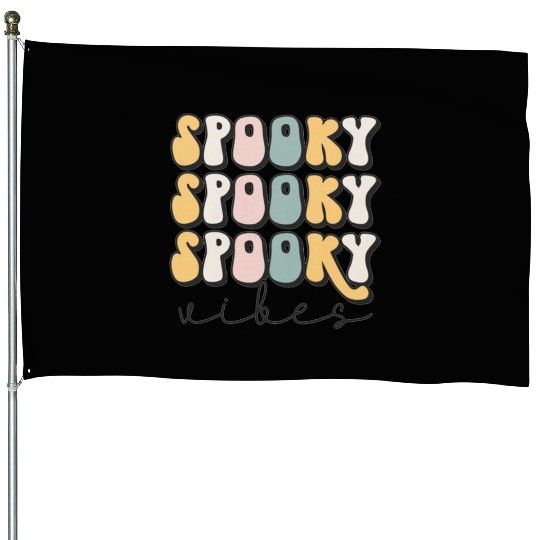 Spooky Vibes Groovy Halloween Trick Or Treat House Flags