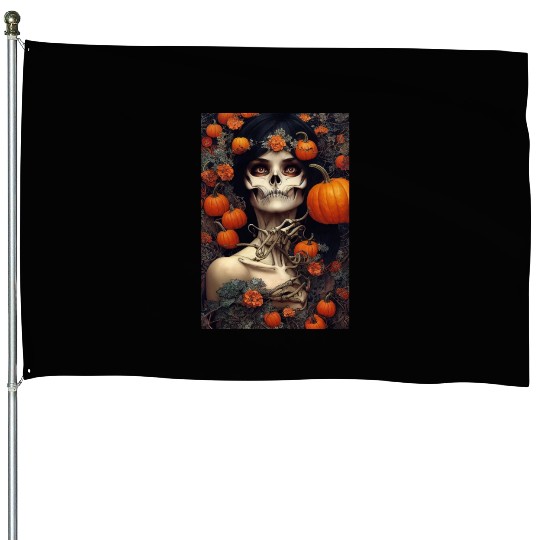 Skull Pumpkin Halloween House Flags