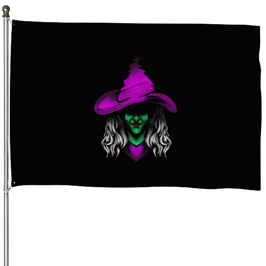 Evil Witch With Green Skin And Purple Hat For House Flags