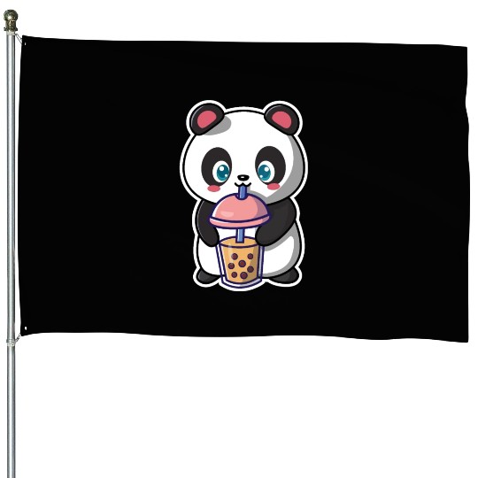 Panda Bear Boba Milk Tea Funny Bubble Tea Lovers House Flags