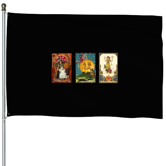 Vintage Halloween Cards - Black Cats, Witches, Etc House Flags