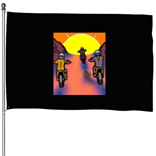 Dirt Bike Rider Sunset Mountain Road House Flags