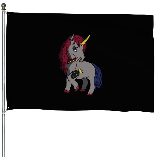 Goth Unicorn Zombie Gothic Occult Halloween House Flags