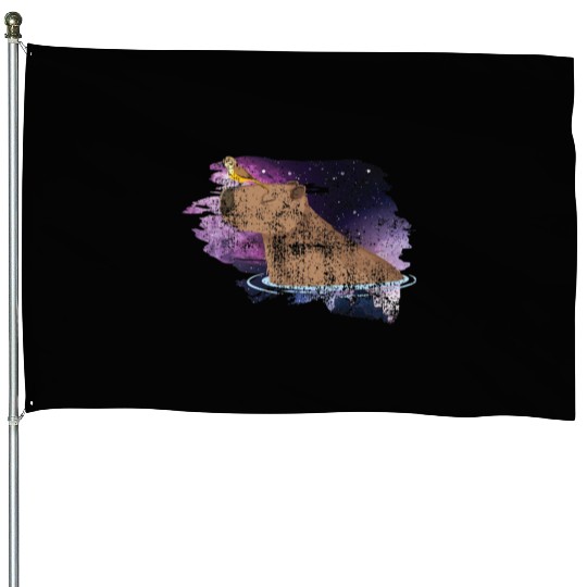 Distressed Capybara And Bird Nature Animal Rodent House Flags