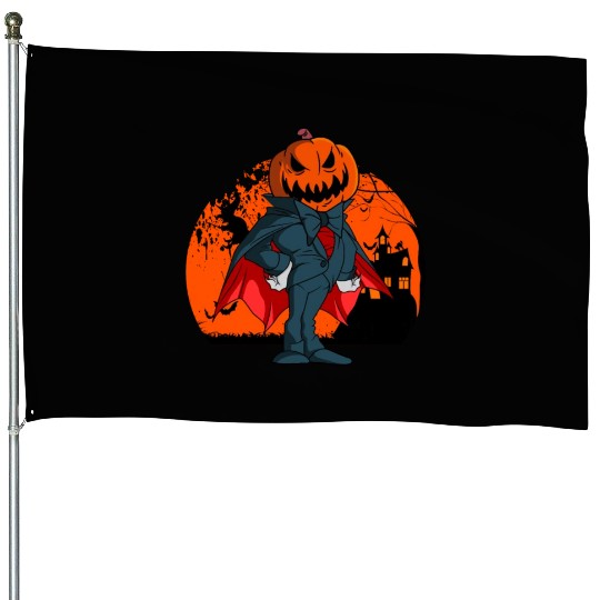 Vampire Pumpkin Head Jack O' Lantern Halloween House Flags