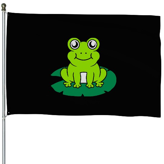 Cute frog sitting water lily House Flags