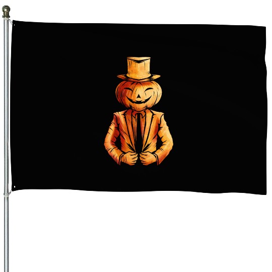 Realistic Jack O Lantern Pumpkin Man In Suit House Flags
