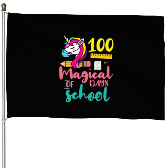 100 Magical Days of School Unicorn Teacher Studen House Flags