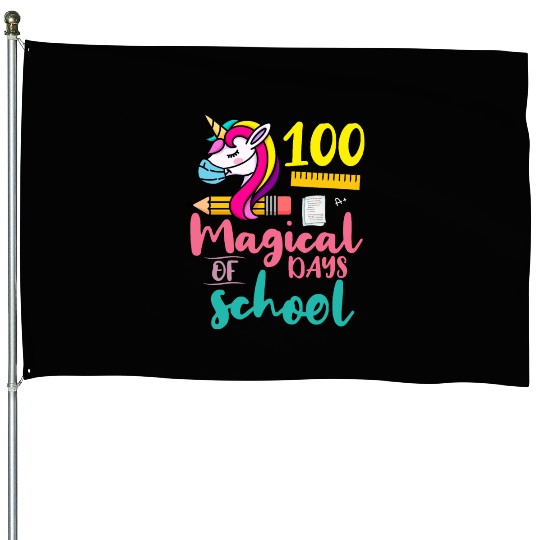100 Magical Days of School Unicorn Teacher Studen House Flags