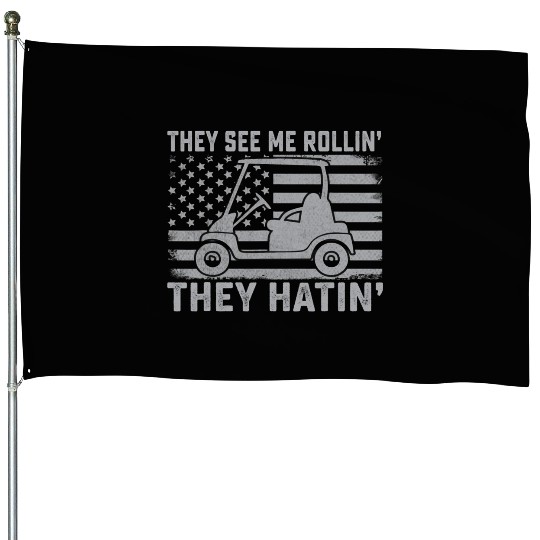Funny Golfer Dad Husband Mens US Flag They See Me House Flags