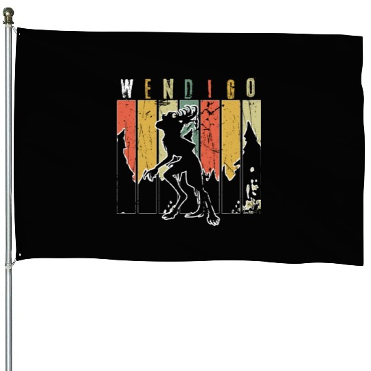 Retro Folk Wendigo Halloween Cryptid Monster House Flags