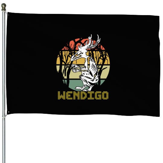 Vintage Folk Wendigo Halloween Cryptid Monster House Flags