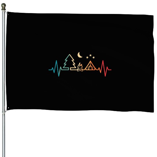 Retro Camping Outdoor Heartbeat Nature Camper House Flags