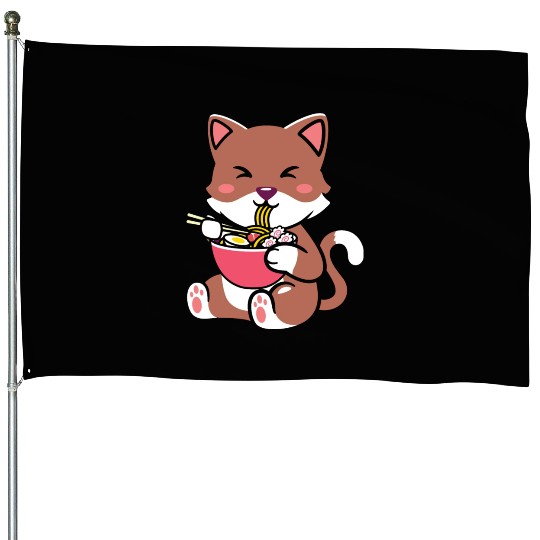 womens kawaii cat ramen anime neko teen boys girls House Flags