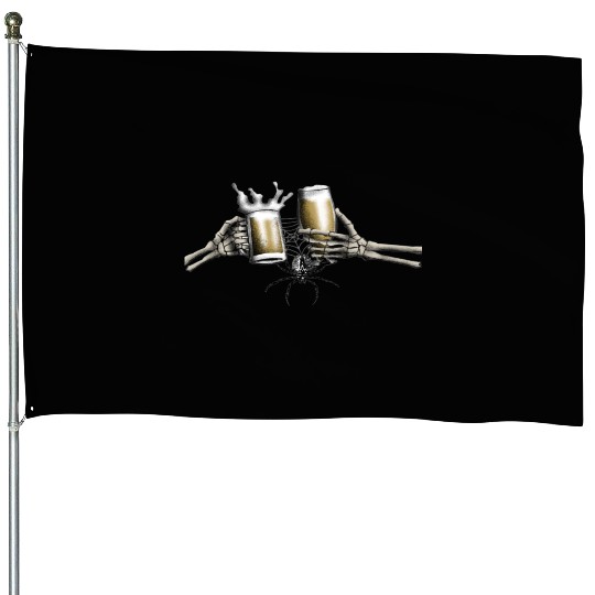 Funny Hallowen Hands Skeleton Drinking Beer House Flags