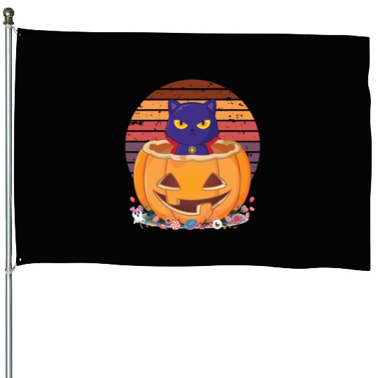 Cat Watching Sunset, Halloween Costume Vintage House Flags