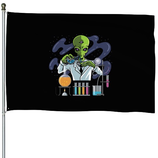 Psychedelic Alien Lab Technician Gift House Flags