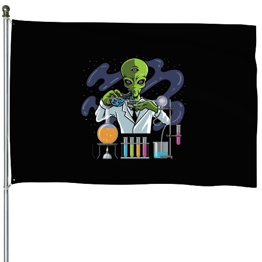 Psychedelic Alien Lab Technician Gift House Flags