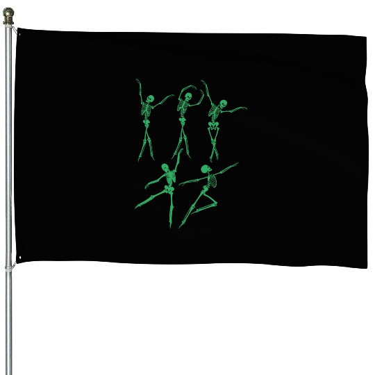 Green Dancing Skeleton House Flags
