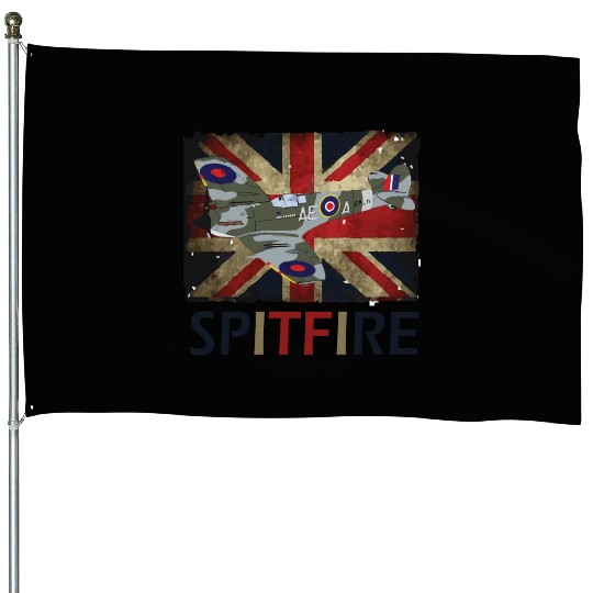 Spitfire WW2 Fighter Aircraft Airplane Union Jack House Flags