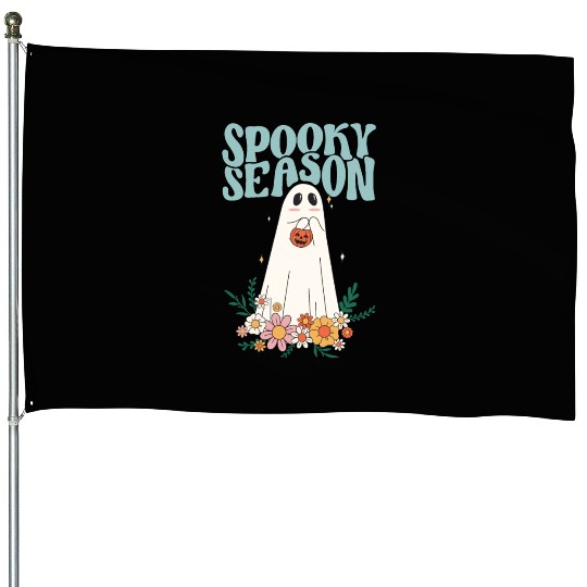 Funny Floral Ghost Halloween Spooky Season House Flags