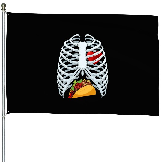 Funny Taco Skeleton Rib Cage Dad Halloween Costume House Flags