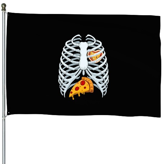Funny PIzza Skeleton Rib Cage Halloween Costume House Flags