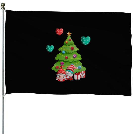 christmas is love, gnomes, christmas tree, love House Flags