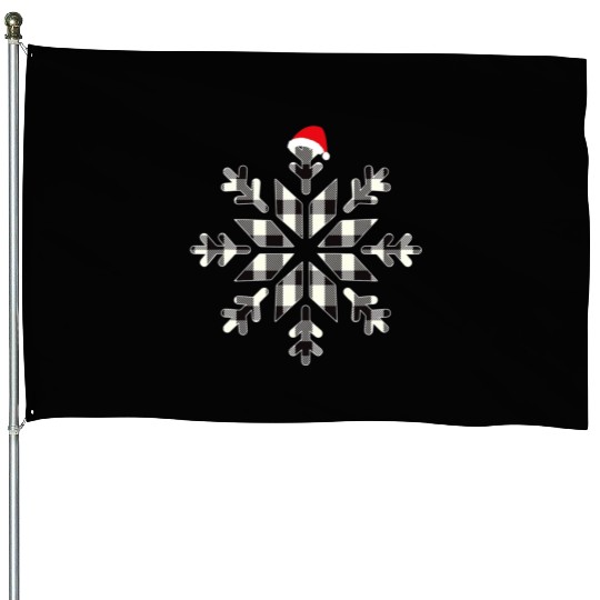 Black Christmas Buffalo Plaid Snowflakes Santa hat House Flags